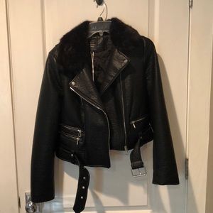 Zara motorcycle jacket with faux fur collar